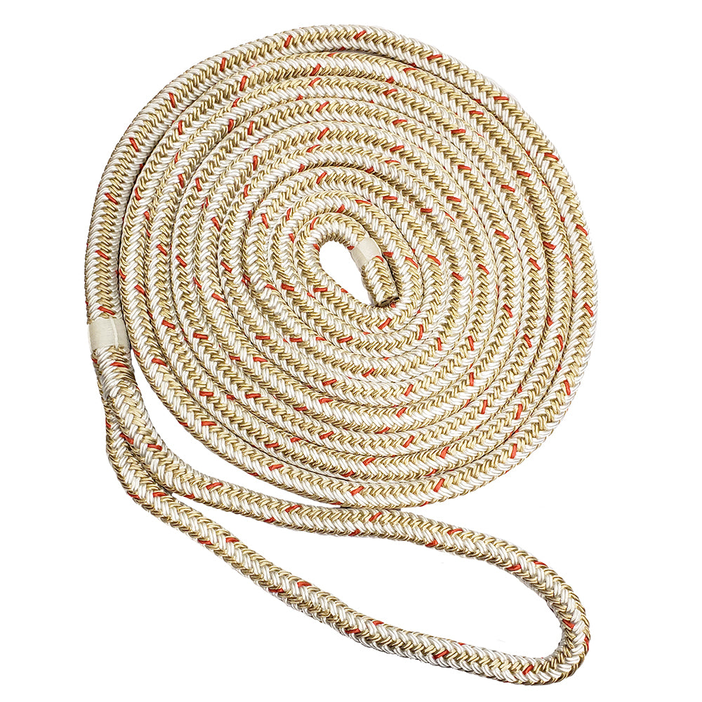 New England Ropes 58 Double Braid Dock Line WhiteGold wTracer 25 C50592000025