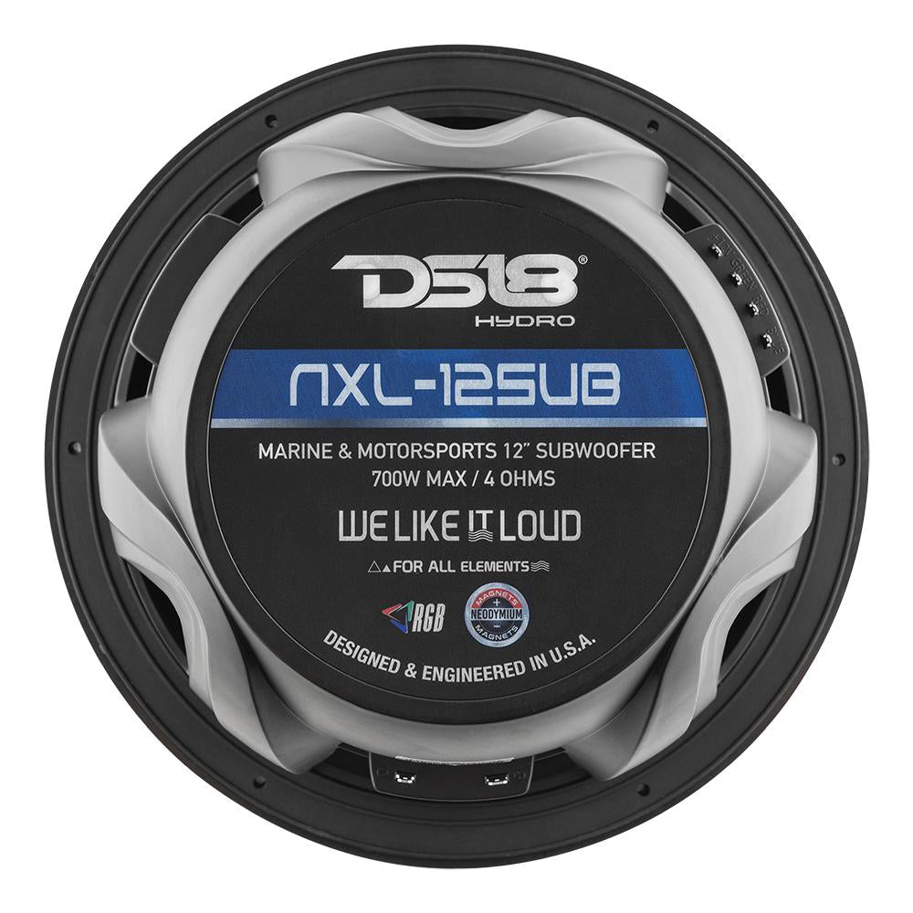 DS18 HYDRO 12 Subwoofer wRGB Lights 700W Matte Black NXL12SUBBK