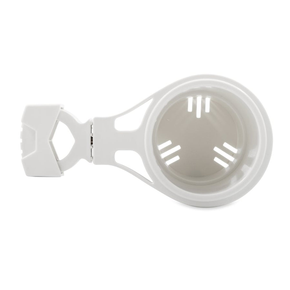 Camco ClampOn Rail Mounted Cup Holder Small for Up to 114 Rail White 53086