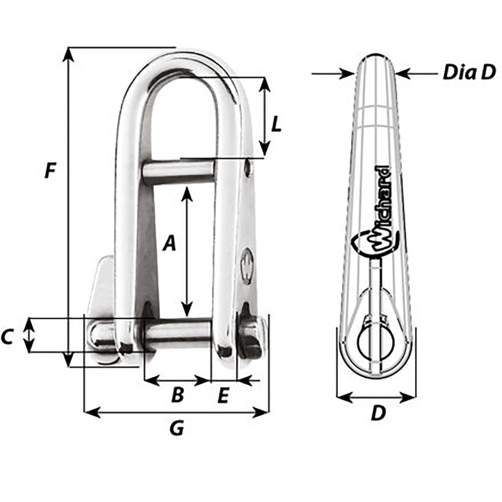 Wichard HR Key Pin Shackle With Bar 8mm Pin Diameter 91434