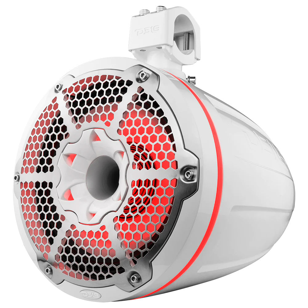 DS18 HYDRO 10 Neodymium Marine Towers wBuiltIn Passive Radiator 1 Driver RGB LED Lights 900W White NXLX10TPNEOWH