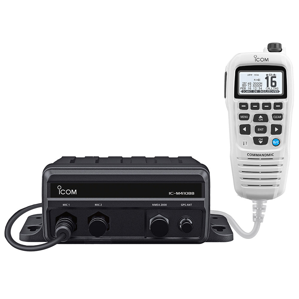 Icom M410BB GW 11 Black Box VHF wWhite Command Mic  2 Command Mic Ports M410BB GW 11