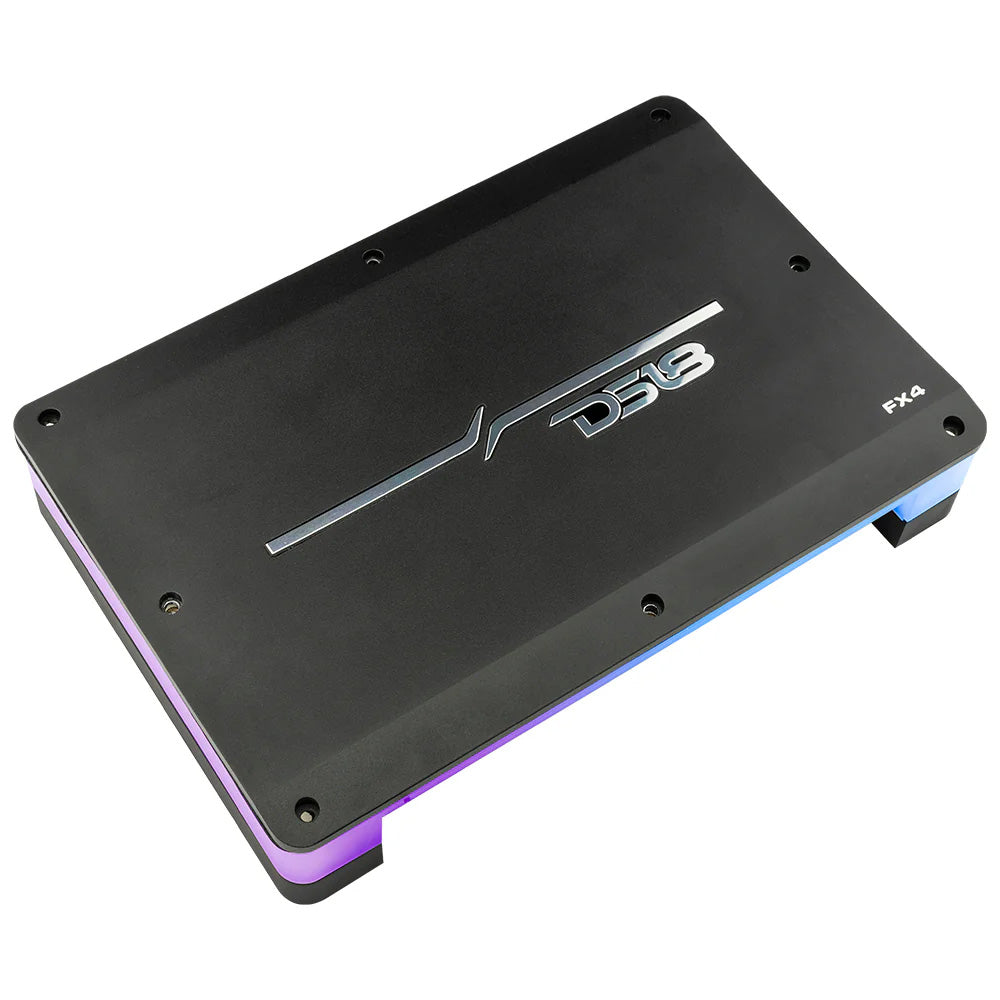 DS18 FlushSurface Mount 4Channel Class D Amplifier wAcrylic Cover  4x180W RMS  4 Ohm FX4