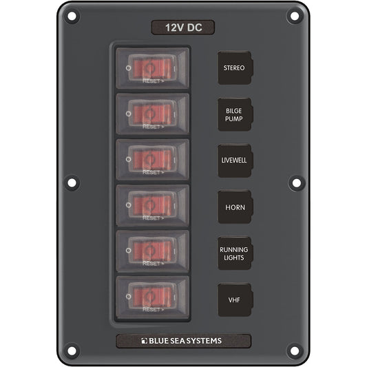 Blue Sea 4322 Circuit Breaker Switch Panel 6 Position  Gray 4322