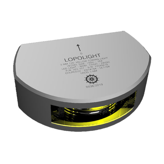Lopolight Series 301107  Stern Towing Light  3NM  Vertical Mount  Amber  Silver Housing 301107