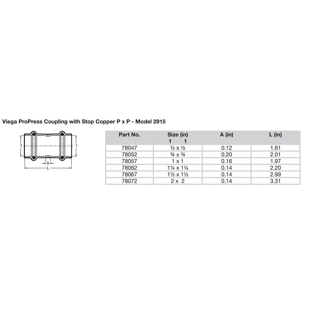 ProPress 112 Copper Coupling wStop  Double Press Connection  Smart Connect Technology 78067