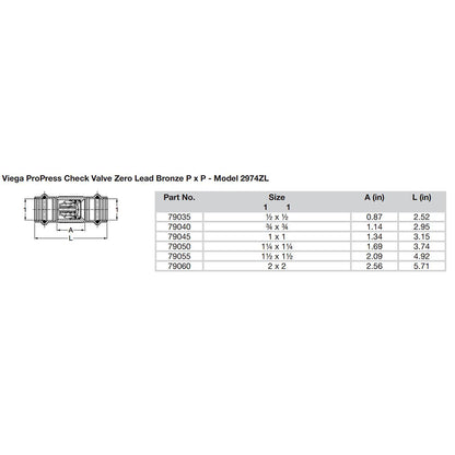 Viega ProPress 1 Zero Lead Check Valve  Double Press Connection  Smart Connect Technology 79045