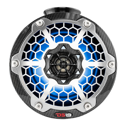 DS18 HYDRO 65 Compact Wakeboard Pod Tower Speaker wRGB LED Lights  375W  Black Carbon Fiber CFPS6