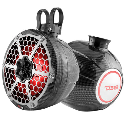 DS18 HYDRO 8 Compact Wakeboard Pod Tower wRGB Light  375W  Black Carbon Fiber CFPS8