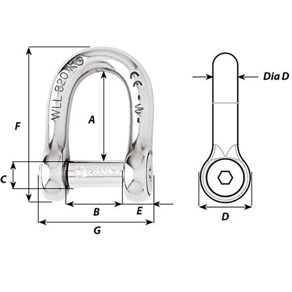 Wichard SelfLocking Allen Head Pin D Shackle  12mm Diameter  1532 01306